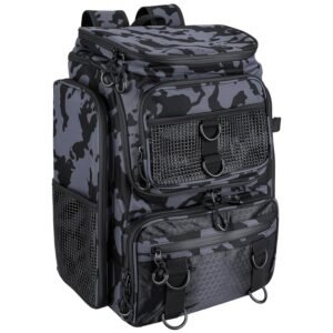 42L 11Gal Fishing Backpack Large Capacity Fishing Tackle Storage Bag With Rod Holders 16 Pocket Water-Resistant With Divider Adjustable Padded Straps For Fishing Gear Outdoor Camping Hiking
