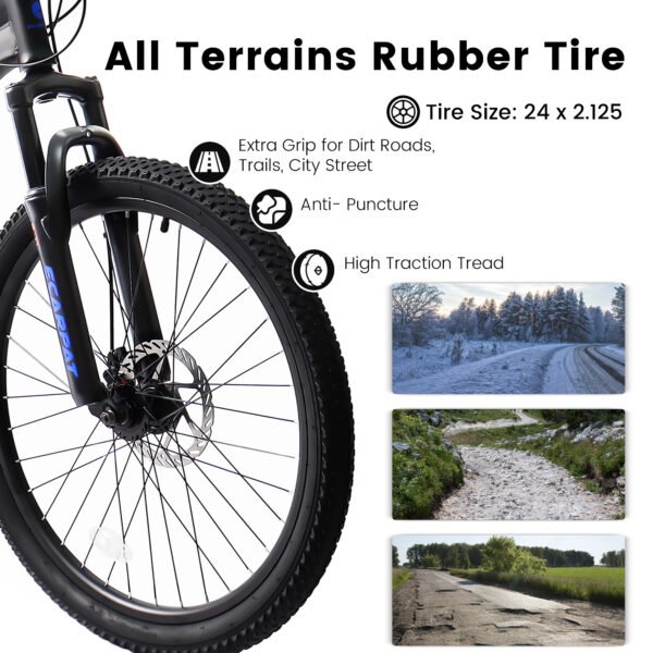 162ac450-5ae9-480d-b994-88b1d25d8819.jpg A2460 24 Inch Mountain Bike With Full Suspension, 21 Speed Shifter Lever With Gear Indicator, High Carbon Steel Frame, Mechanical Disc Brakes, Unisex For Men Women Adults, Ideal For Trails.