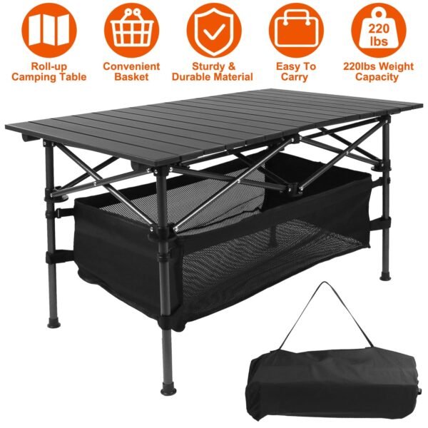 1932378888332382208.jpg 1Pc Folding Camping Table Portable Lightweight Aluminum Roll-up Picnic BBQ Desk With Carrying Bag For Outdoor Beach Backyard Party Patio Fedex Shipping