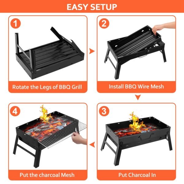 1932988977737109504-3.jpg 1Pc Portable BBQ Grill Foldable Charcoal Grill Lightweight Smoker Grill For Camping Picnics Garden Grilling