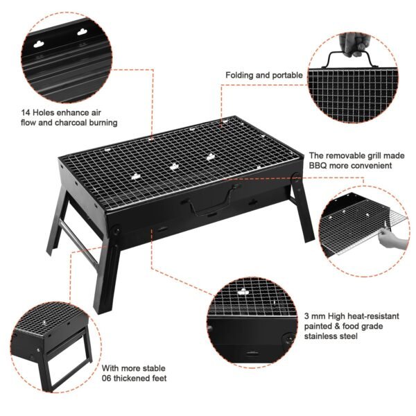 1932988979037343744-3.jpg 1Pc Portable BBQ Grill Foldable Charcoal Grill Lightweight Smoker Grill For Camping Picnics Garden Grilling