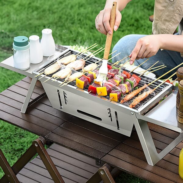 1948312571333578752.jpg 1 Set 3 In 1 Foldable Charcoal Grill Fire Pit Slow Cooker 2-3 People Portable Camping Grill Stainless Steel BBQ Grill For Camping Tailgating Yard