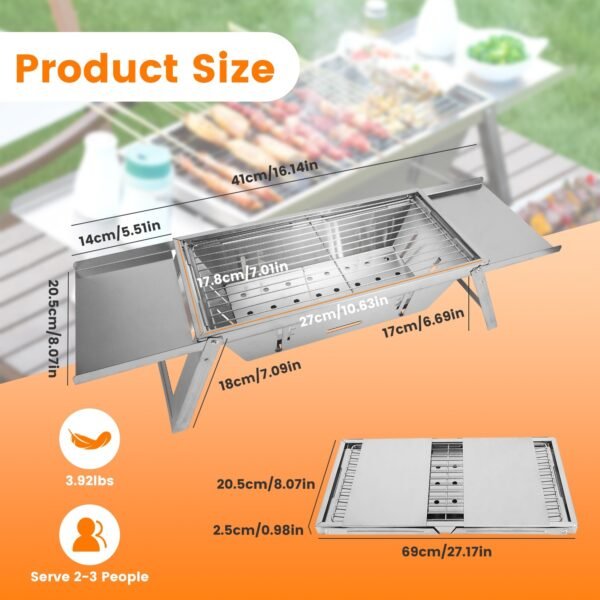 1948312572705116160.jpg 1 Set 3 In 1 Foldable Charcoal Grill Fire Pit Slow Cooker 2-3 People Portable Camping Grill Stainless Steel BBQ Grill For Camping Tailgating Yard