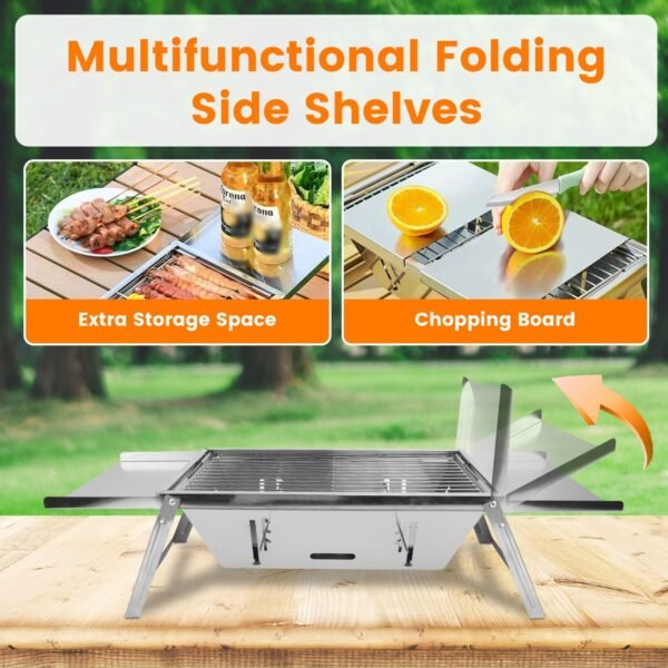 1948312574730964992.jpg 1 Set 3 In 1 Foldable Charcoal Grill Fire Pit Slow Cooker 2-3 People Portable Camping Grill Stainless Steel BBQ Grill For Camping Tailgating Yard