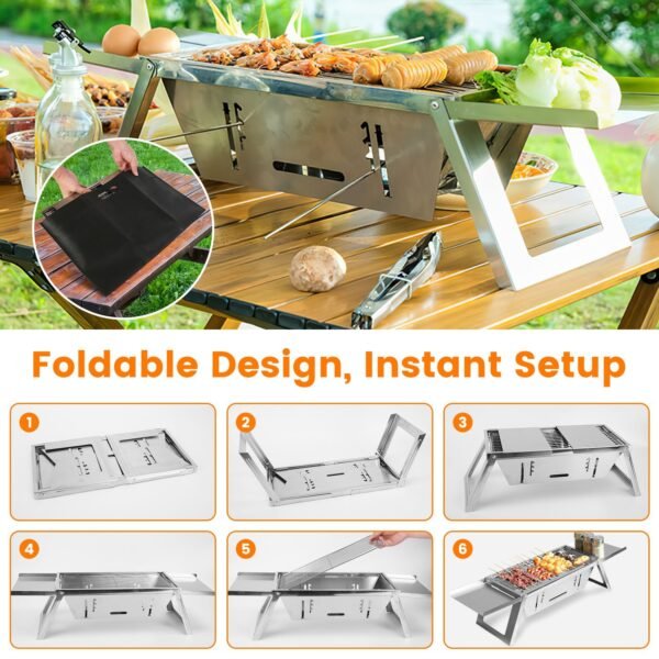 1948312577218187264.jpg 1 Set 3 In 1 Foldable Charcoal Grill Fire Pit Slow Cooker 2-3 People Portable Camping Grill Stainless Steel BBQ Grill For Camping Tailgating Yard
