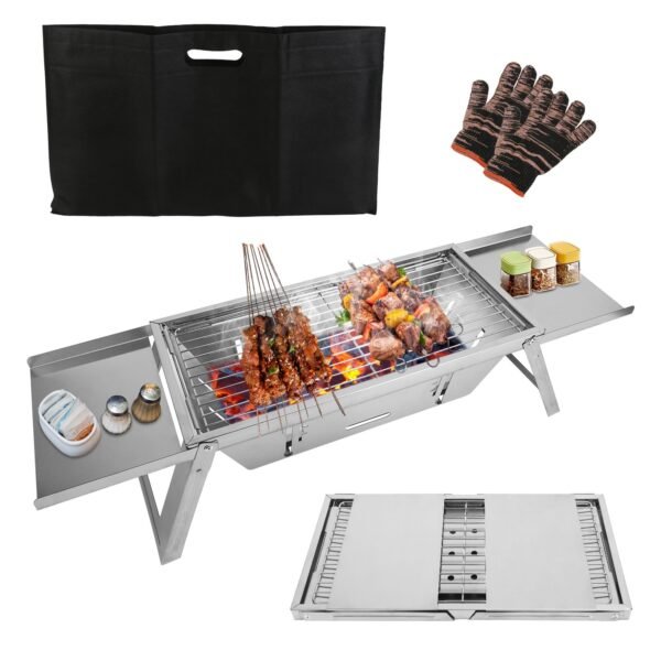 1948312578510032896.jpg 1 Set 3 In 1 Foldable Charcoal Grill Fire Pit Slow Cooker 2-3 People Portable Camping Grill Stainless Steel BBQ Grill For Camping Tailgating Yard
