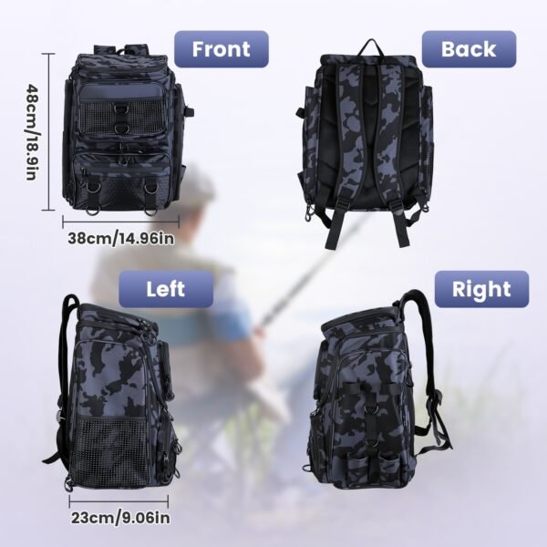 42L 11Gal Fishing Backpack Large Capacity Fishing Tackle Storage Bag With Rod Holders 16 Pocket Water-Resistant With Divider Adjustable Padded Straps For Fishing Gear Outdoor Camping Hiking