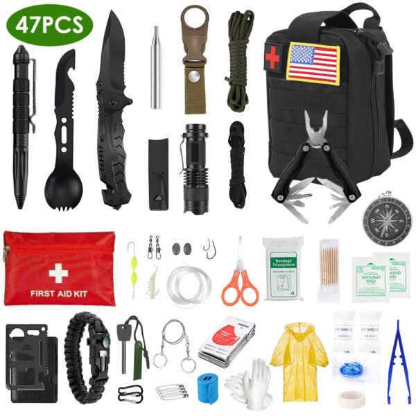 955a49df-e1a1-4096-9402-fb1459355a23.jpg 47Pcs Emergency Survival Kit Survival EDC Gear Equipment Tool First Aid Supplies Kit Tools With Pouch For Hiking Hunting Disaster Camping Adventure