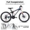 e55794eb-d617-4c24-b9a1-3daf9213970a.jpg A2460 24 Inch Mountain Bike With Full Suspension, 21 Speed Shifter Lever With Gear Indicator, High Carbon Steel Frame, Mechanical Disc Brakes, Unisex For Men Women Adults, Ideal For Trails.